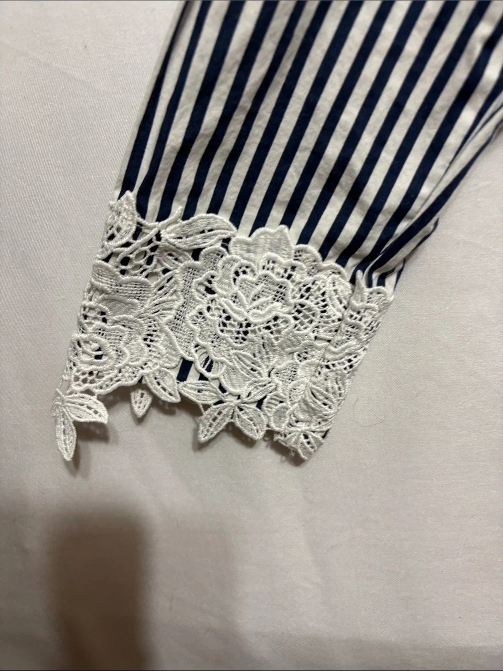 Dainty Jewells Navy & White Striped Lace-Trim Shirt Dress - Picture 2 of 10